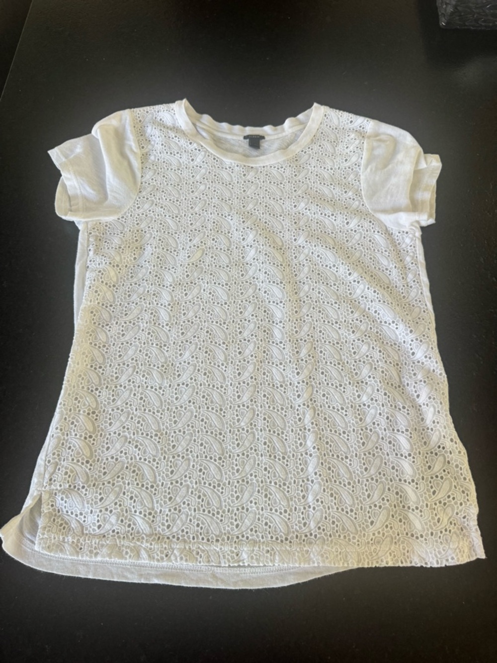 J. Crew White Eyelet Front Crewneck Tee